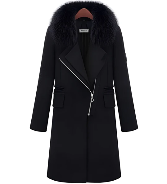 Kışlık Kürklü Kaşe Kadın Kaban ürün görseli 1