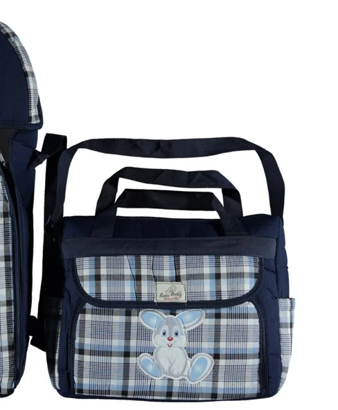 Portbebe Bebek Taşıma ve Bebek Bakım Çantası Ekose Model İkili Set Pratik Günlük Kullanım - 6