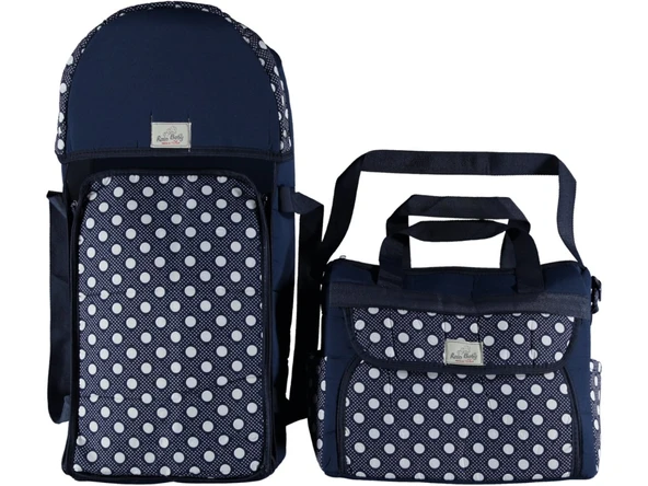 Portbebe Bebek Taşıma ve Bebek Bakım Çantası Puantiye Model İkili Set Pratik Günlük Kullanım - 10