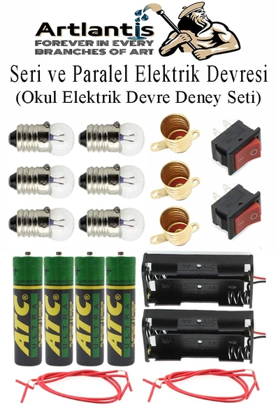 Seri ve Paralel Basit Elektrik Devresi 1 Paket Deney Seti Sarı Mini Duy 6 Adet Mini Ampul 3 Adet Anahtar İş Eğitimi Seti