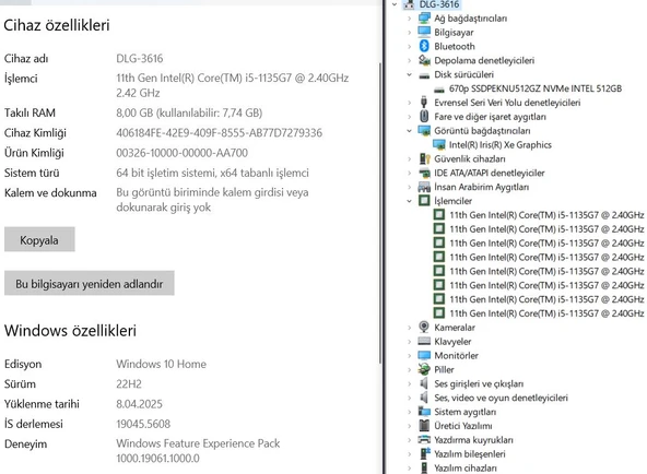 Dell Vostro 15 3510 Intel Core i5 1135G7 8GB RAM 512GB SSD W10 15.6” FHD N8004VN3510EMEA_Z (İKİNCİ EL) - 5