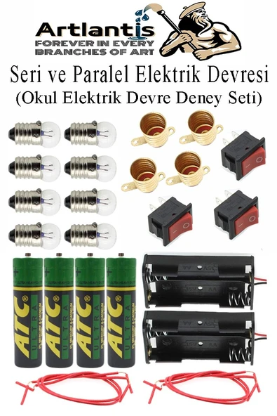 Seri ve Paralel Basit Elektrik Devresi 1 Paket Deney Seti Sarı Mini Duy 4 Adet Mini Ampul 8 Adet Anahtar İş Eğitimi Seti