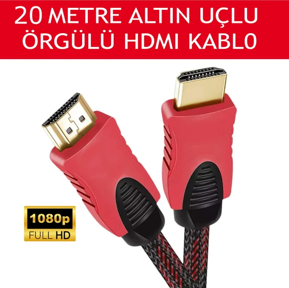 20 Metre Altın Uçlu İp Örgülü Hdmi Kablo 20 Metre Hdmi Kablo