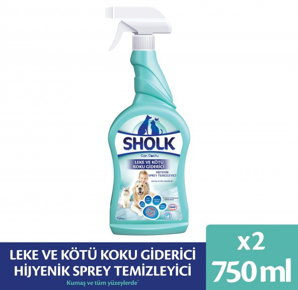 Sholk Evcil Hayvan Leke ve Koku Giderici Hijyenik Sprey 1,5L (750mlx2Adet)