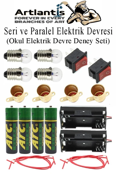 Seri ve Paralel Basit Elektrik Devresi 1 Paket Deney Seti Sarı Mini Duy 4 Adet Mini Ampul 4 Adet Anahtar İş Eğitimi Seti