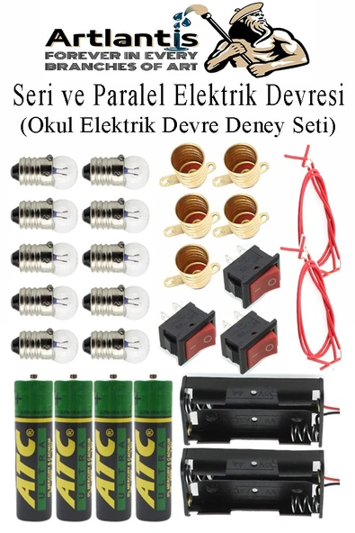 Seri ve Paralel Basit Elektrik Devresi 1 Paket Deney Seti Sarı Mini Duy 5 Adet Mini Ampul 10 Adet Anahtar İş Eğitimi Set