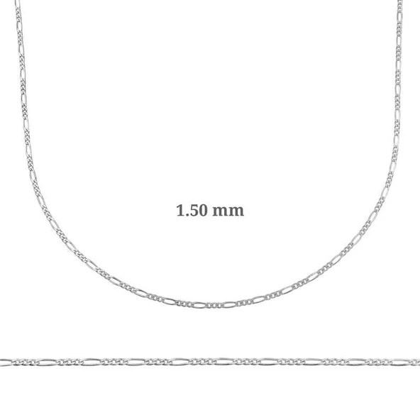 Özel Kutu ve Gümüş Bezi İle 1.50 mm Gümüş Figaro Zincir - 0.40 mikron
