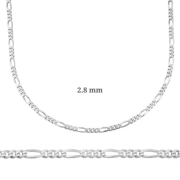 Özel Kutu ve Gümüş Bezi İle 2.8 mm Gümüş Figaro Zincir - 0.80 mikron