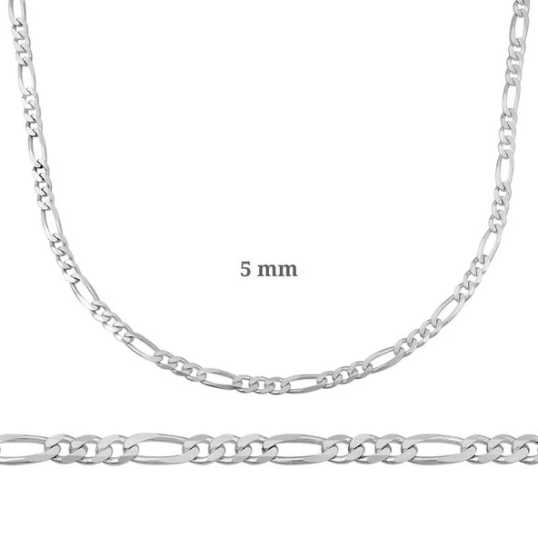 Özel Kutu ve Gümüş Bezi İle 5 mm Gümüş Figaro Zincir - 140 mikron