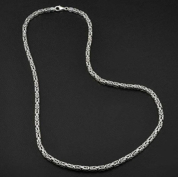 Özel Kutu ve Gümüş Bezi İle Gümüş Kral Zincir - 6 mm Köşeli - 3