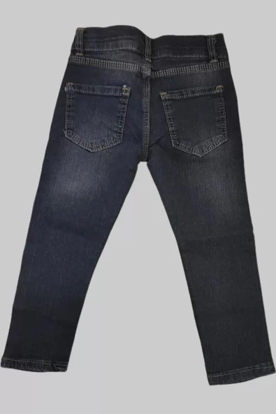 Erkek Çocuk Denim Çizgili Füme Tırktılı Ligralı Kot Pantolon - 2