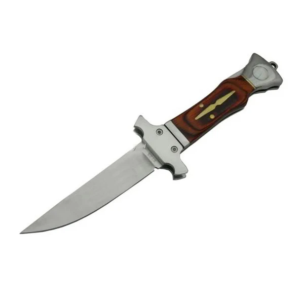 B123A Kahverengi Klasik Av / Kamp Çakısı 18cm - Ahşap Sap, Kemerliki, Kılıflı