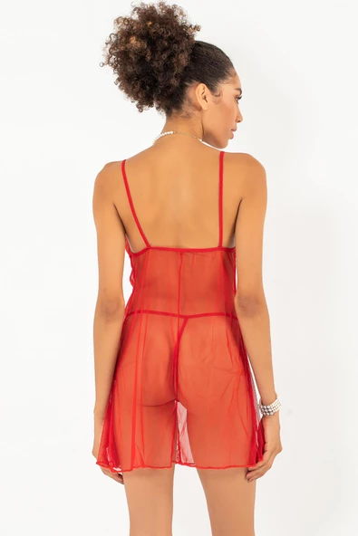 Phevos Dantel Detaylı 2'li Kısa Gecelik Takımı-3754 - Resim 5