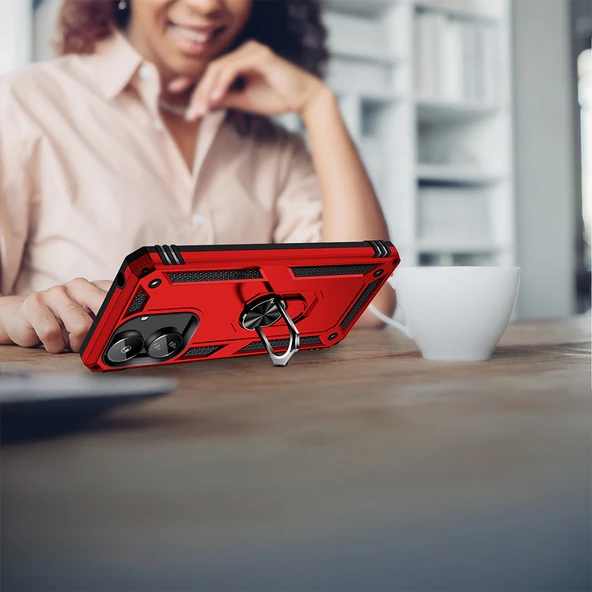 Xiaomi Poco C65 Kılıf Vega Tank Sert Yüzüklü Standlı Zırh Koruma Kapak - Resim 7