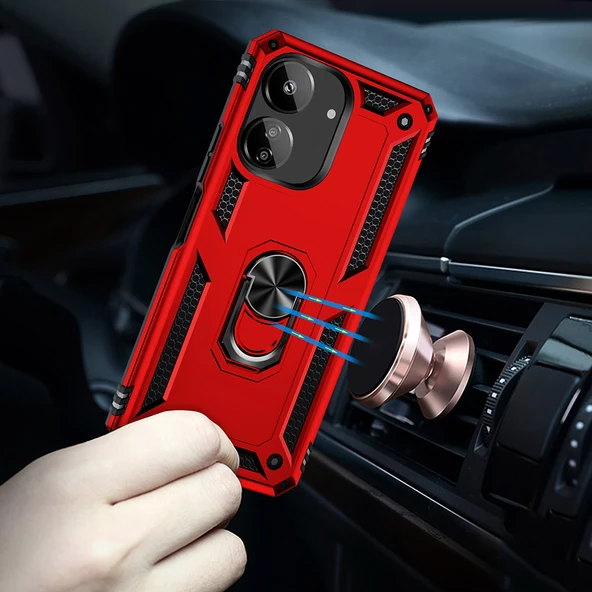 Xiaomi Poco C65 Kılıf Vega Tank Sert Yüzüklü Standlı Zırh Koruma Kapak - Resim 4