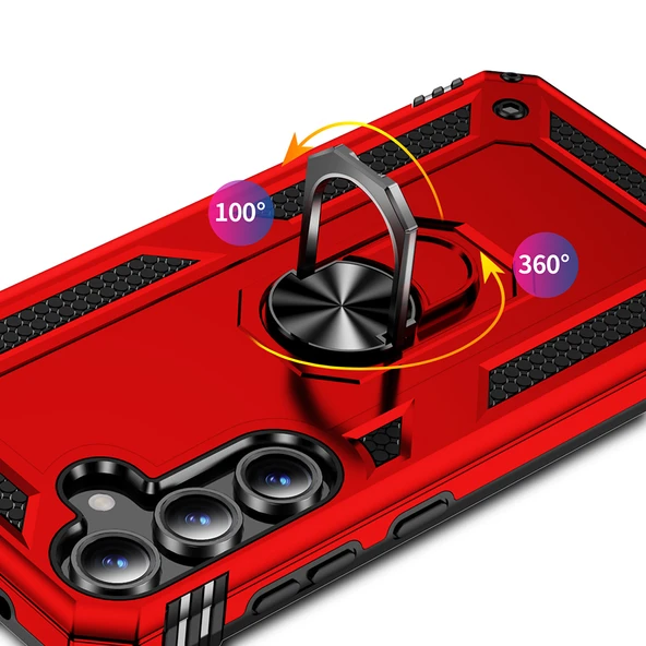 Samsung Galaxy S24 FE Kılıf Vega Tank Sert Yüzüklü Standlı Zırh Koruma Kapak - Resim 3