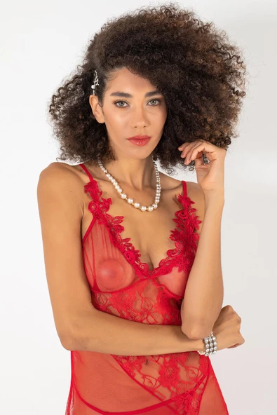 Phevos Göğüs Kısmı Güpür Detaylı 2'li Gecelik Takımı-3756 - Resim 7