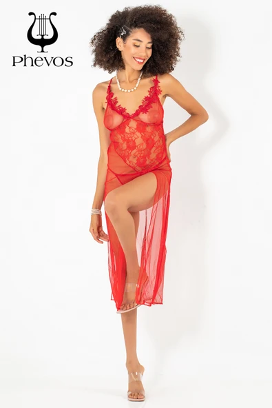 Phevos Göğüs Kısmı Güpür Detaylı 2'li Gecelik Takımı-3756 - Resim 9