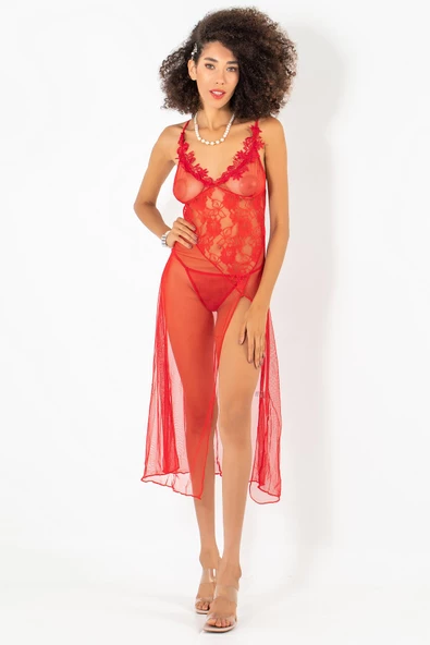 Phevos Göğüs Kısmı Güpür Detaylı 2'li Gecelik Takımı-3756 - Resim 8