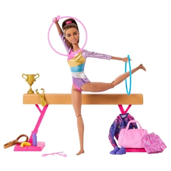 Barbie Jimnastikçi Moda Bebeği ile Jimnastik Seti Esmer