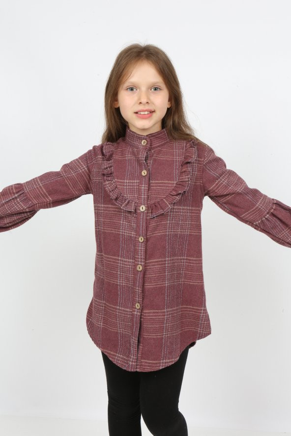 i&k şımarık kids kız çocuk yaka fırfırlı oduncu gömlek