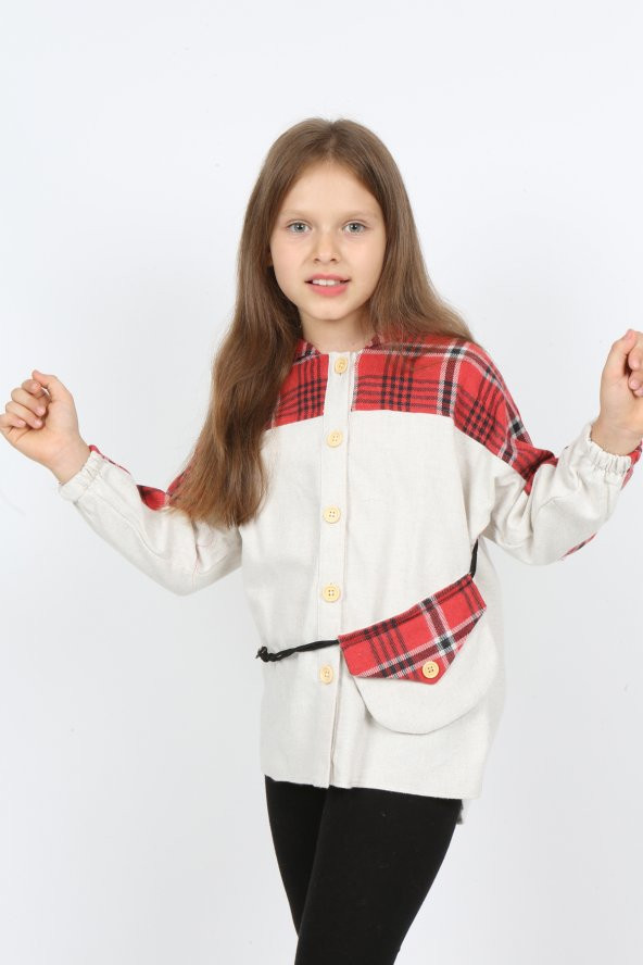 i&k  şımarık kids kız çocuk kapüşonlu çantalı   oduncu gömleği