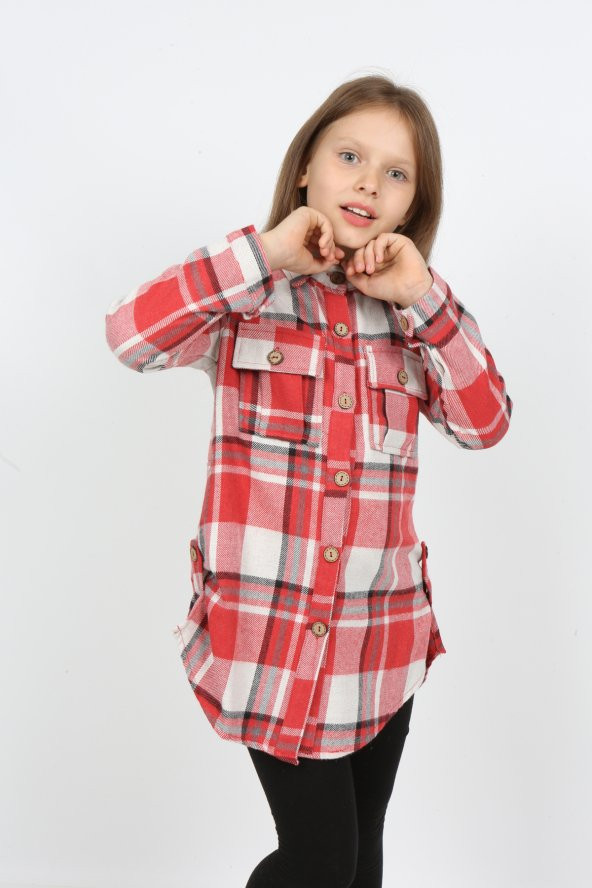 i&k  şımarık kids kız çocuk çift  cepli   oduncu gömleği