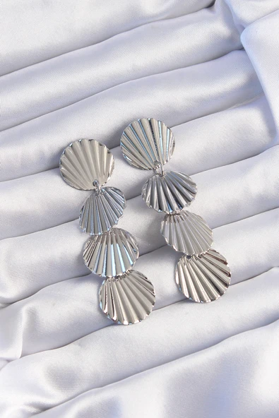 Pirinç Gümüş Renk Deniz Kabuğu Model Sallantılı Küpe - TJ-BKP9247 ürün görseli 1