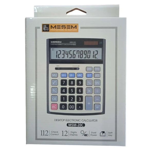 MEŞEM BÜYÜK HESAP MAKİNESİ 12 HANELİ MSM-20C ürün görseli 1