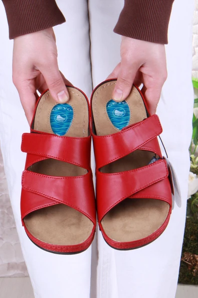 Ceyo 9946 Bordo Rahat Topuk Dikeni Destekli Cırtlı Kadın Terlik - Resim 4