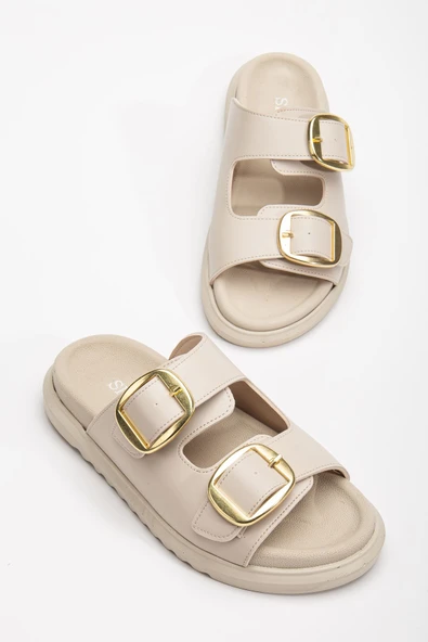 Harmony Çift Tokalı Yumuşak Tabanlı Günlük Bej Terlik