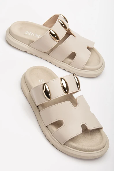 Rens Kadın Yumuşak Tabanlı Toka Detaylı Günlük Bej Terlik - 2