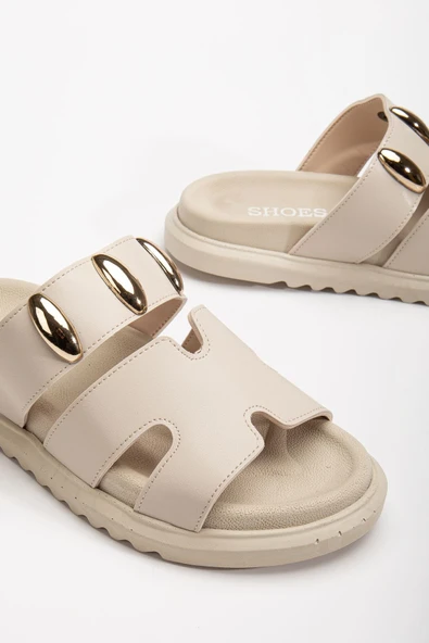 Rens Kadın Yumuşak Tabanlı Toka Detaylı Günlük Bej Terlik - 3