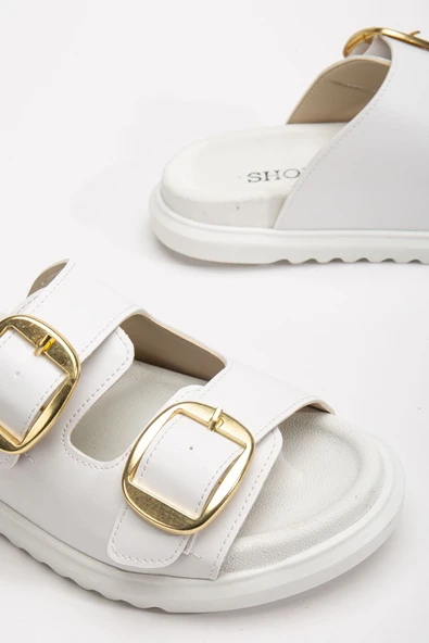 Harmony Çift Tokalı Yumuşak Tabanlı Günlük Beyaz Terlik - Resim 3