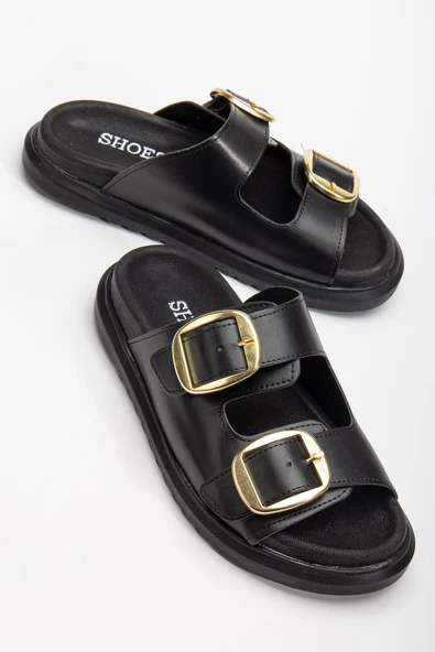 Harmony Çift Tokalı Yumuşak Tabanlı Günlük Siyah Terlik - 2