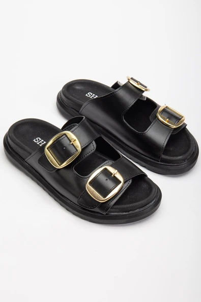 Harmony Çift Tokalı Yumuşak Tabanlı Günlük Siyah Terlik