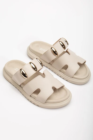 Rens Kadın Yumuşak Tabanlı Toka Detaylı Günlük Bej Terlik