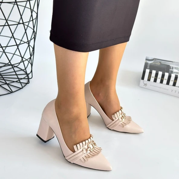 Farye Bej Cilt Topuklu Ayakkabı - Resim 4