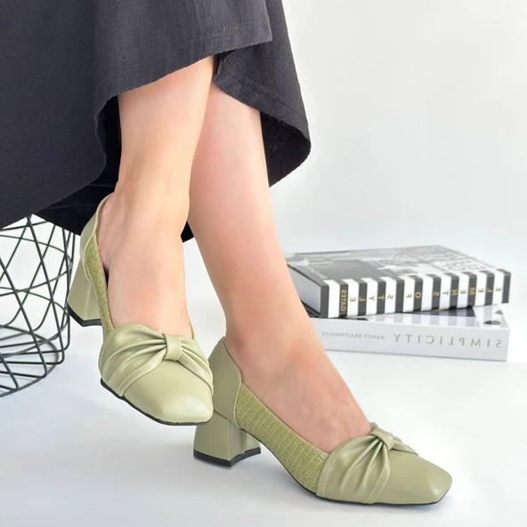 Agnet Yeşil Cilt Topuklu Ayakkabı - Resim 4