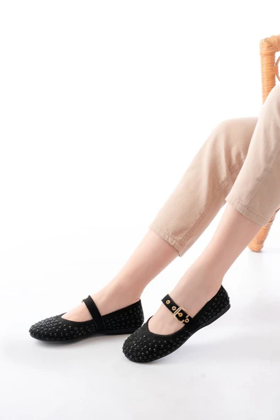 DM-6020 Siyah Troklu Baret Tokalı Günlük Kadın Babet - Resim 2