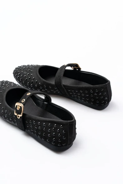 DM-6020 Siyah Troklu Baret Tokalı Günlük Kadın Babet - Resim 5