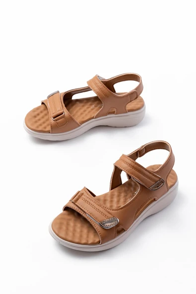 DM-363  Taba Baret Cırtlı Dikişli Günlük Kadın Sandalet - Resim 3