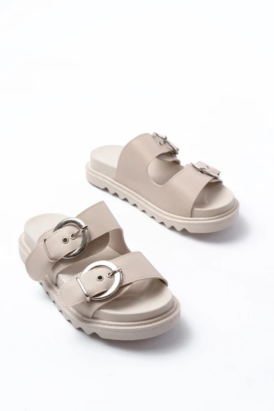 DM-6010 Bej Toka Aksesuarlı Günlük Kadın Terlik - Resim 2