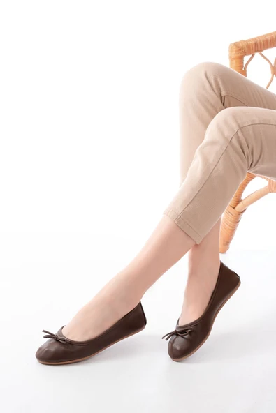 6101 Kahve Günlük  Fiyonklu Kadın Babet - Resim 2