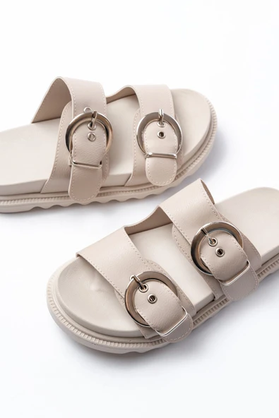 DM-6010 Bej Toka Aksesuarlı Günlük Kadın Terlik - Resim 3