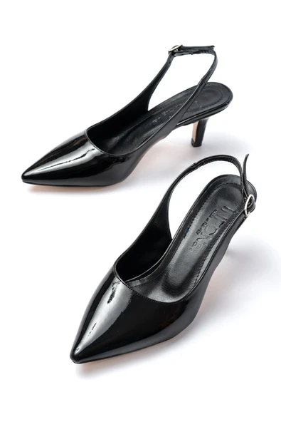 ST-1152 Siyah Rugan Günlük 7 cm Topuklu Kadın Ayakkabı - Resim 3