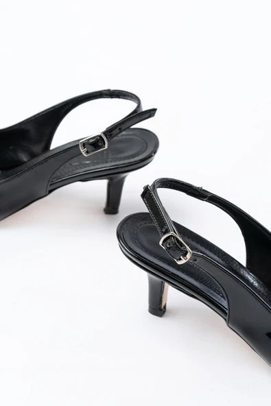 ST-1152 Siyah Rugan Günlük 7 cm Topuklu Kadın Ayakkabı - Resim 5