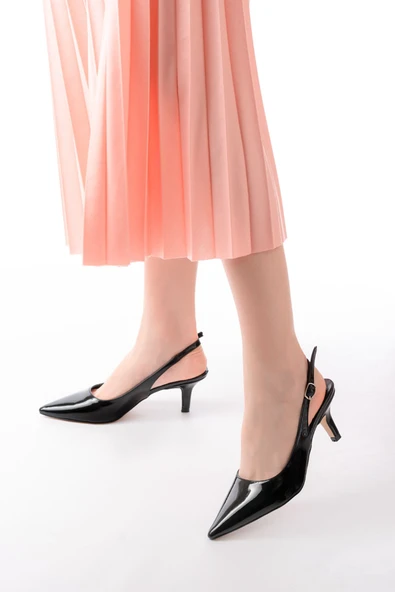 ST-1152 Siyah Rugan Günlük 7 cm Topuklu Kadın Ayakkabı - Resim 2