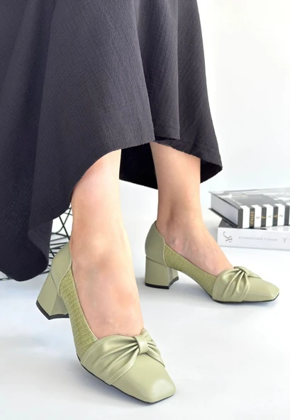 Agnet Yeşil Cilt Topuklu Ayakkabı - Resim 3