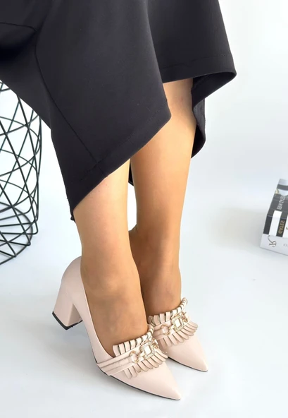 Farye Bej Cilt Topuklu Ayakkabı - Resim 3